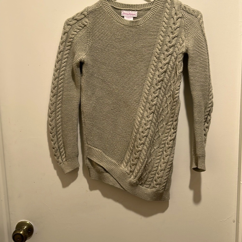Tommy Bahama Tan Sweater with Asymmetrical‎ Cable Knit and Relaxed Fit